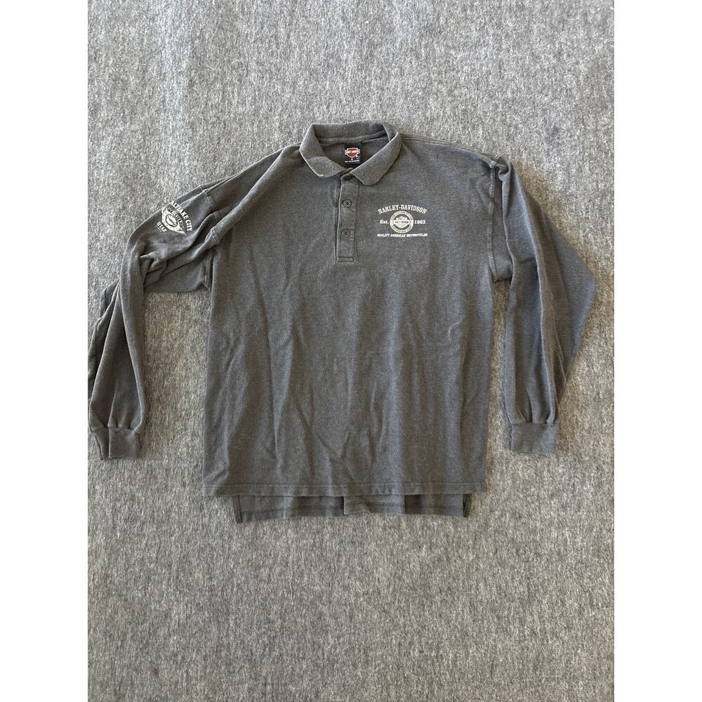 Harley-Davidson Salt Lake City Long Sleeve Polo Shirt Gray XL 100% Cotton